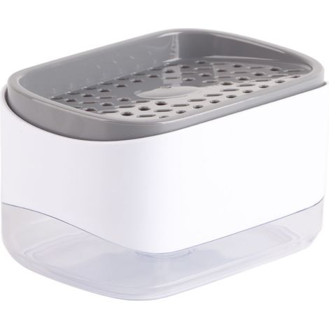 Distributeur de liquide vaisselle automatique gain de place pour évier, idéal pour la cuisine.