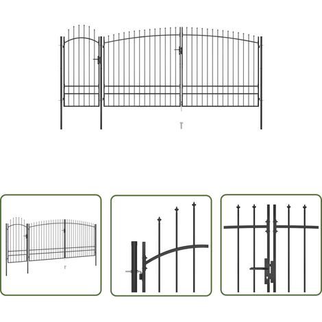 vidaXL Portail de clôture de jardin avec dessus en lance 5x2,45 m Noir (1/5)
