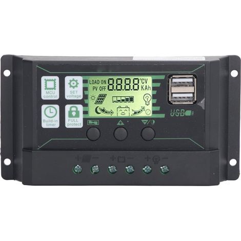 PWM 100A Solar Charge Controller 12V 24V Auto, 100A PWM Solar Charge Regulator with Temperature Probe, LCD Screen, 2 USB Ports, for All 12V 24V Lead and Lithium Batteries (1/5)