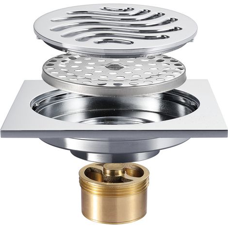 Siphon de sol pour salle de bain, siphon de sol et siphon de sol pour douche, siphon de sol drainant - siphon de sol anti-odeurs et anti-insectes 10×10cm (1/4)