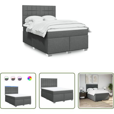 vidaXL LED-Leuchten - Boxspringbett mit Matratze Dunkelgrau 140x200 cm Stoff (1/5)