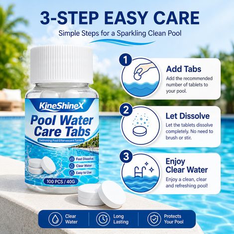 KineShineX Brausetabletten zur Poolreinigung – Löst sich sofort auf, reinigt und klärt Wasser für belüftete Pools, Thermalquellen und Bäder (1/5)