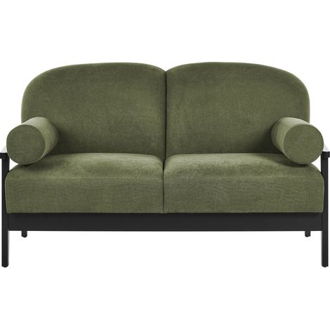 Divano 2 posti verde in bouclé con gambe in legno Pilarne (1/5)