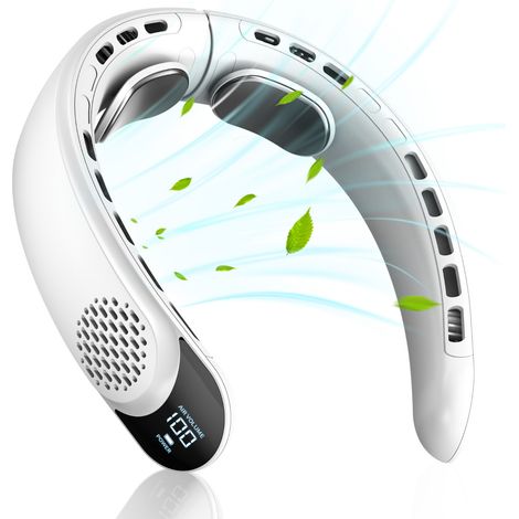 Ventilateur de cou portable, refroidissement rapide, trois vitesses, mini climatiseur silencieux, idéal pour le bureau, la chambre et les voyages - blanc