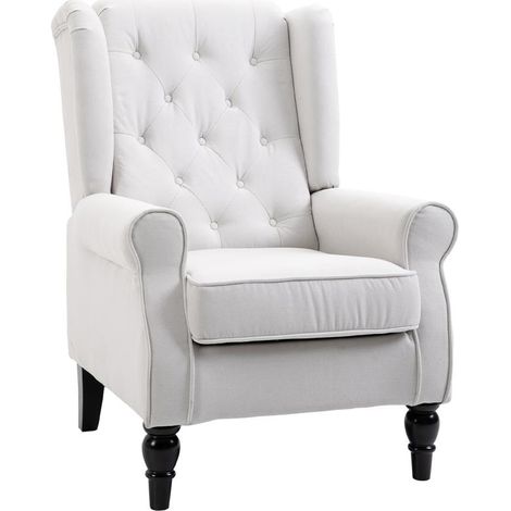 POLTRONA DA SALOTTO IMBOTTITA IN TESSUTO CON SCHIENALE TRAPUNTATO. 74X86X102CM. BIANCO CREMA (1/5)