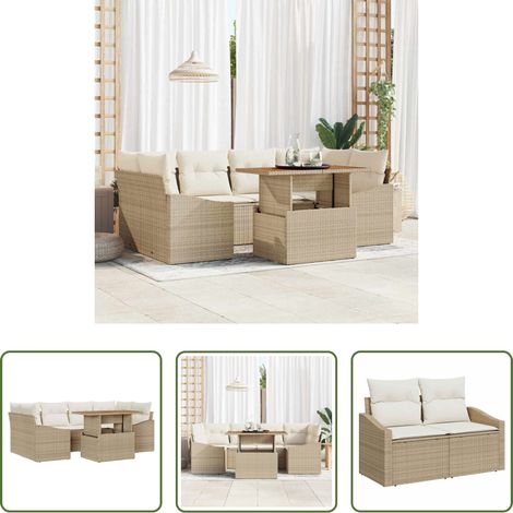 Esszimmer - Garten Essgruppe mit Kissen 7 pcs Beige und Creme (1/5)