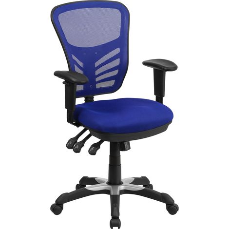 Chaise de Bureau pivotante à Dossier Moyen et de Jeu, Chaise de Bureau Ergonomique en Maille avec Soutien Lombaire réglable et Hauteur réglable, Bleu (1/5)