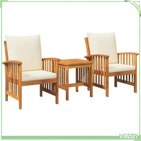Ensemble de canapé de jardin - FAFEICY - 4106447 - Bois d'acacia massif huilé - 2 fauteuils + table - Coussins polyester extérieur (1/5)
