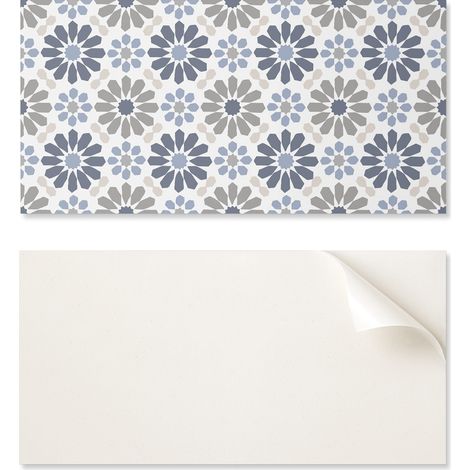 Revestimiento mural de vinilo autoadhesivo con gr谩ficos para cocina, 100x50 cm, estampado floral sim茅trico.
