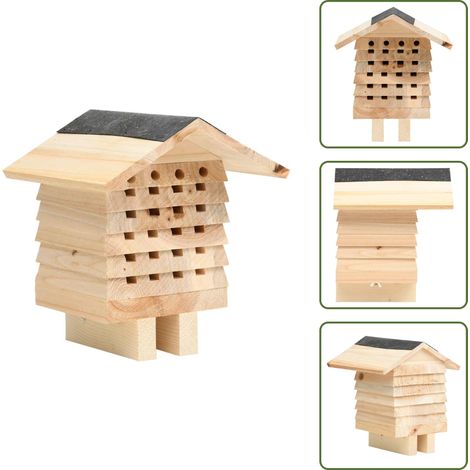 Hôtel d'abeilles Bois de sapin massif 22x20x20 cm - Maison À Abeilles - Hôtel À Abeilles - Abri À Abeilles - Nichoir À Abeilles - Abeille Solitaire (1/5)