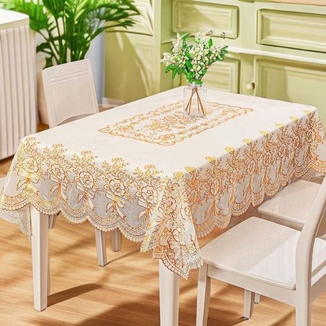 Tovaglia rettangolare in PVC con motivo floreale in rilievo con lamina dorata, impermeabile, resistente all'olio e al calore, facile da pulire, per tavolo da pranzo, tavolino da caffè, ecc. (1/5)