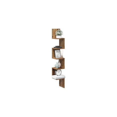 Étagère d'angle murale vieux bois 20x20x127,5 (1/5)