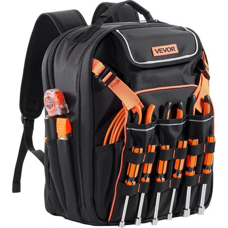 Sac à outils avec 45 poches, organisateur robustes pour stockage, compartiment pour ordinateur portable, électricien et réparateur