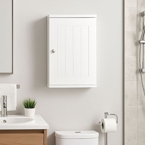 Armoire murale de salle de bain - Blanche, fixée au mur, étagères réglables (1/4)