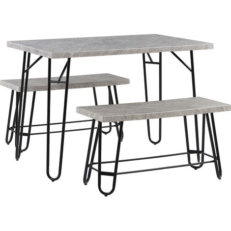 Ensemble de Salle à Manger Table et 2 Bancs Assortis en MDF Effet Marbre Gris et Métal Noir pour 4 Personnes Design Industriel Tendance Beliani (1/5)