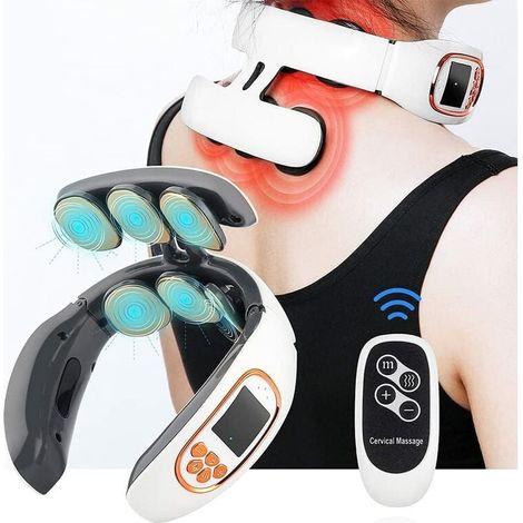 Masseur Cervical Shiatsu Intelligent avec Chaleur, Massage de Cou Électrique avec 4 Modes de d'Impulsion 15 Niveaux d'Intensité, Massage par Pétrissage Profond sans Fil pour Maison