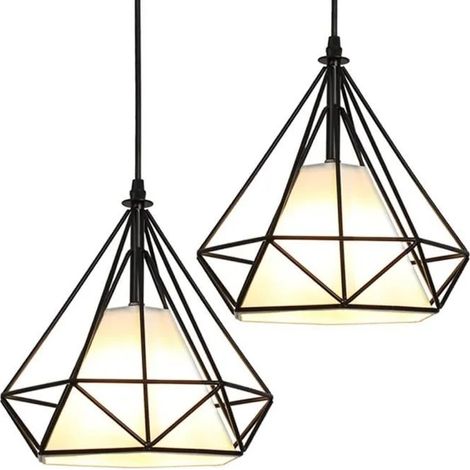 U-DO LOT DE 2 ,25cm Vintage Suspension Luminaire Cage en Fer Noir Lustre Plafonnier Ajustable Rétro Industriel pour Salon (1/4)