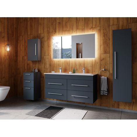 Badmöbelset Helios 5-teilig LED Spiegel Hoch- Seiten- Midischrank grafit