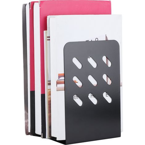 Lot de 2 Serre-livres Métal Noir Design Simple pour Étagère, Bureau, Maison, École - Support de Livres Décoratif en Fer, 9 Cases, Robust (1/5)