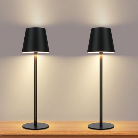 Lot de 2 Lampe de table LED sans fil - Noire avec touch dimmable lampe de chevet IP54 extérieure rechargeable via USB lampe de bureau pour salon, chambre à coucher, chambre d’enfant (1/5)