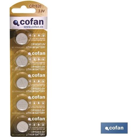 Pack de 5 piles bouton CR1620 3.0V lithium