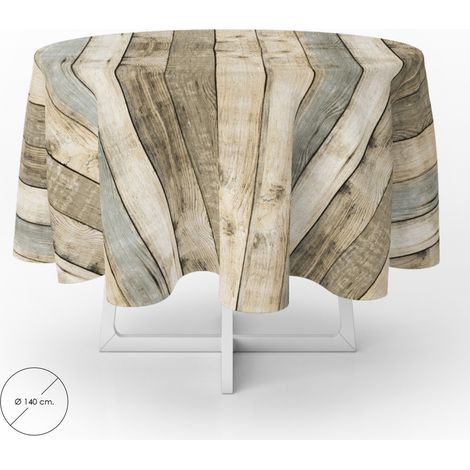 Tovaglia Rotonda Incerata Antimacchia Ø 140 cm. tavole di legno (1/5)