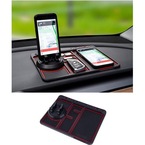 Tapis antidérapant pour smartphone voiture 4-en-1, support universel tableau de bord avec plaque d’immatriculation temporaire et porte-badge parking