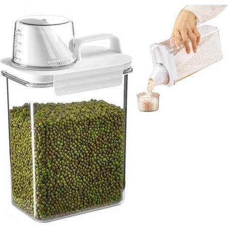 Recipiente hermético para almacenar alimentos secos con boquilla para verter, recipiente de almacenamiento de alimentos de cocina con tapa graduada (1800 ml) (1/5)