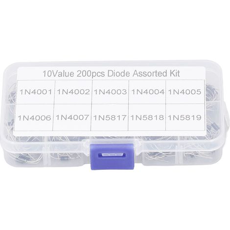 Kit de 200 diodes redresseuses assorties (1N4001 à 1N4007 à 1N5819) pour le développement et la maintenance de produits. (1/5)