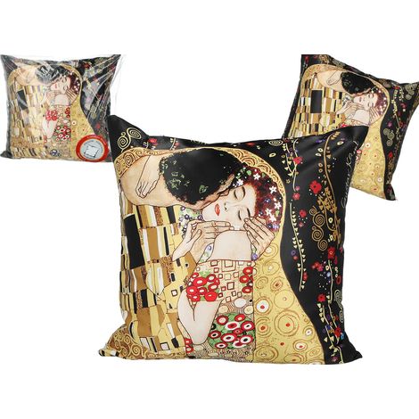 Almohada con relleno/cremallera - G. Klimt, El beso (fondo negro) (carmani)