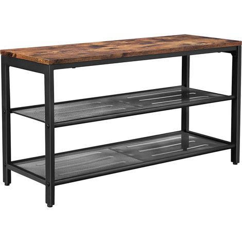 Banc à chaussures avec siège meuble à chaussures à 2 niveaux en maille rangement chaussures pour entrée couloir métal style industriel marron rustique