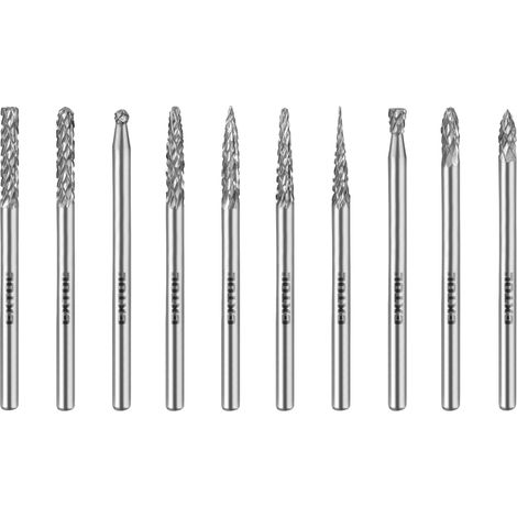 Extol Industrie-Minifräser, Hartmetall, 10er-Set, Ø 3 mm, mittlere Schnittlänge (Doppelschnitt) 8703800