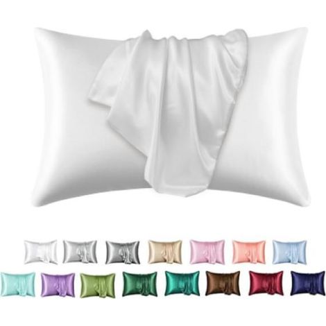 Taie d'oreiller en satin beige - Lot de 2 housses 50x66cm - Drap d'oreiller doux et élégant (1/5)