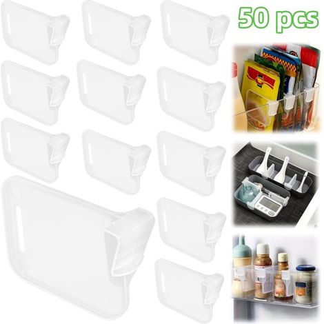 Séparateurs de rangement lot de 50 - cloisons à clipser pour réfrigérateur, tiroirs et boîtes, transparent, 7 x 5 cm (1/5)
