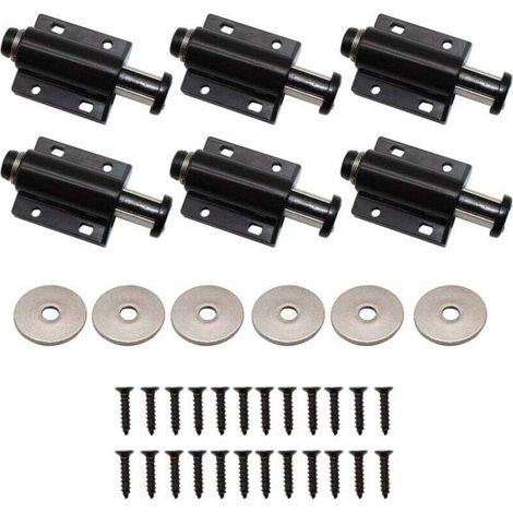 6 Pièces Loquets Magnétiques, Fermeture Push, Amortisseur de Porte Magnétique, Aimant Poussoir, Pression Attrape, pour Armoire Tiroir Placard (Noir)