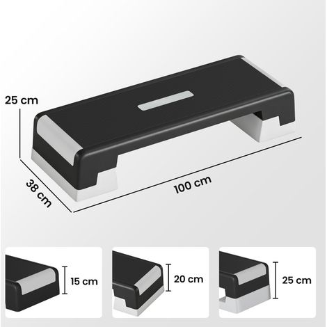 Stepper aerobico regolabile 3 altezze 15/20/25 cm in polipropilene nero e grigio (1/5)