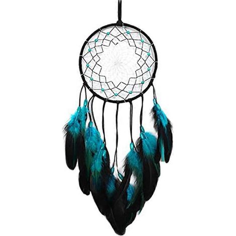 Attrape-rêves bleu avec plumes, 1 pièce, filet circulaire traditionnel indien fait main pour décoration murale (1/5)