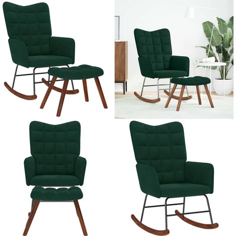 vidaXL Chaise à bascule avec repose-pied vert foncé velours (1/5)