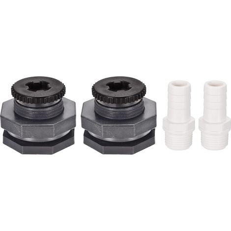 2 Ensemble PVC Passe-cloison Raccord - Fileté Eau Réservoir Connecteur, avec Bouchon et Barbelé Tuyau Raccord, Appliquer à Robinets, (G1/2 Filetage, Gris Blanc) (1/5)