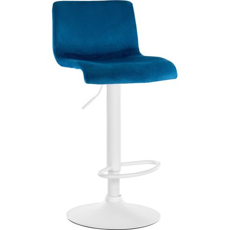 Sgabello da bar x1 con poggiapiedi altezza regolabile schienale basso in velluto blu struttura in metallo bianco 100006520