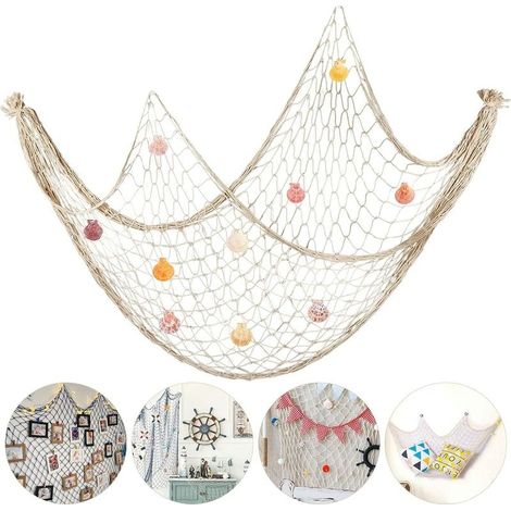 Decorative Fishing Net 200x150cm Fish Net with Shells Mediterranean Style Photo Decoration Hawaii Theme Style Wall Hanging (1/5)