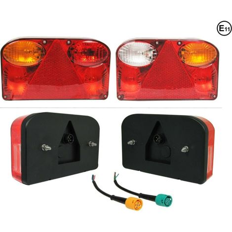 Jeu de feux arrière et de freinage avec ampoule 12 V, adapté aux bus, camions et remorques.