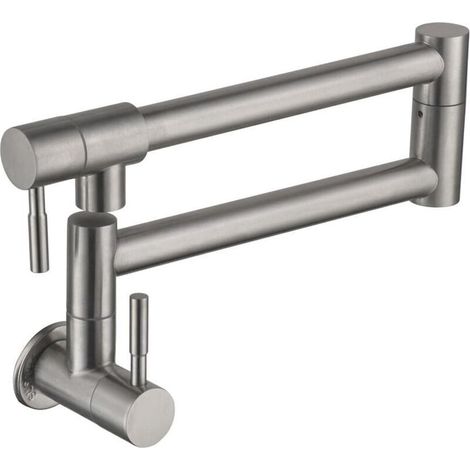 Rubinetto da cucina pieghevole, rubinetto per lavello a parete, miscelatore per acqua fredda girevole a 360 gradi per cucina, foro singolo, doppia maniglia