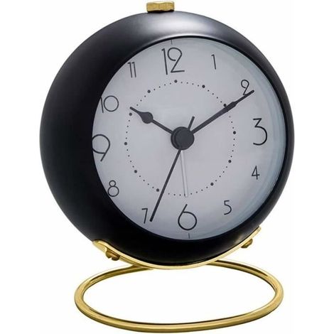 Réveil - YYV - Petite horloge de bureau classique - Noir - Doré - Rond (1/4)