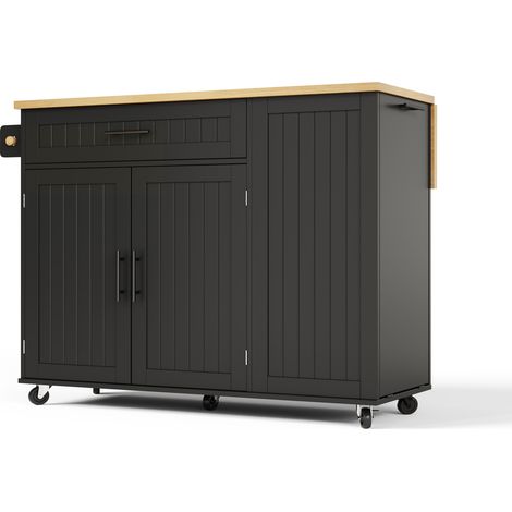 Mobiler Kücheninselwagen schwarz aus MDF mit klappbarer Platte und Rollen mit Bremse (1/5)