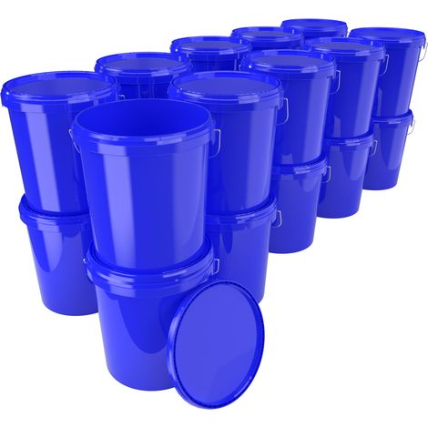 20x Seau avec couvercle Seau à vide en plastique poignée 15,9l alimentaire bleu clair