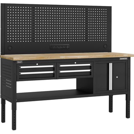 Sealey APMWB72COMBO1W Superline PRO Modular Workbench with 4 Drawers & Cupboard Wooden Worktop 1830mm