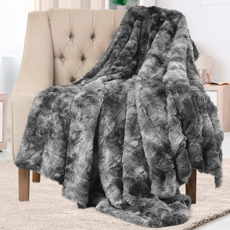 1 pièce Couverture double face, fausse fourrure moelleuse, gris, 152x127 cm, pour canapé et lit