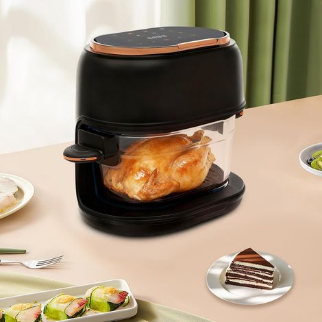 Heißluftfritteuse 4L, Air Fryer mit Frittierkorb aus Glas, Digitalem LED-Touchscreen, Sichtbarem Frittierkorb für Hause Restaurants Schulen Kantinen Wohnungen Wohnheimen (Schwarz) (1/5)