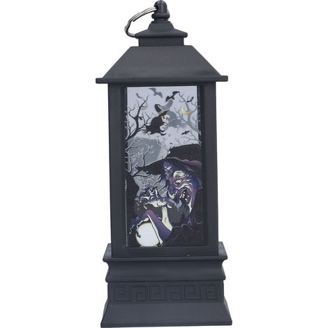 Lanterne d'Halloween LED à motif sorcière, veilleuse avec flamme de bougie simulée pour bar/fête. (1/5)